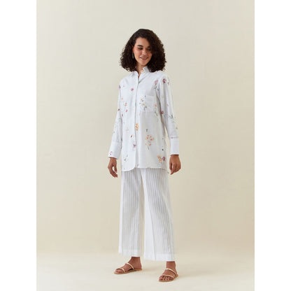 Anantaa by Roohi Trehan White Botanical Print Cotton Linen Shirt