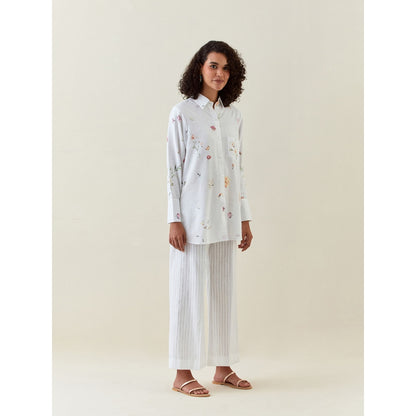Anantaa by Roohi Trehan White Botanical Print Cotton Linen Shirt