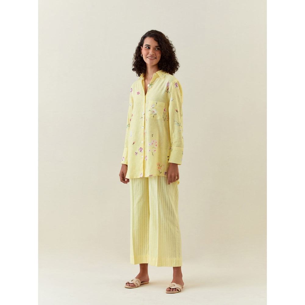 Anantaa by Roohi Trehan Yellow Botanical Print Cotton Linen Shirt