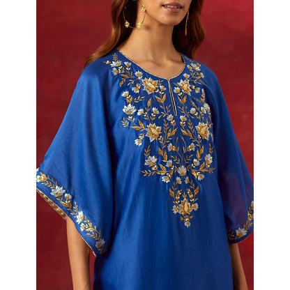 Anantaa by Roohi Trehan Blue Embroidered Yoke Kaftan Kurta With Pant (Set of 2)