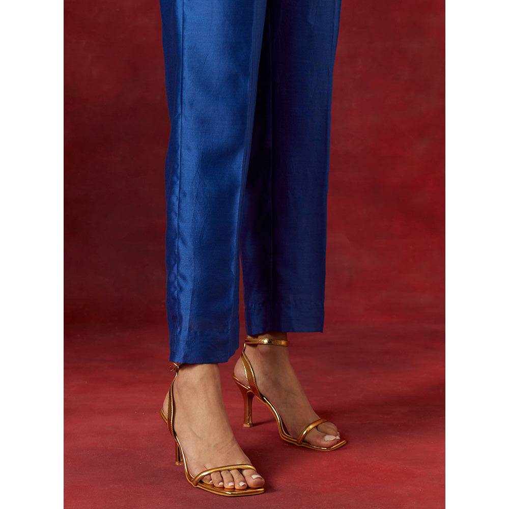 Anantaa by Roohi Trehan Blue Embroidered Yoke Kaftan Kurta With Pant (Set of 2)