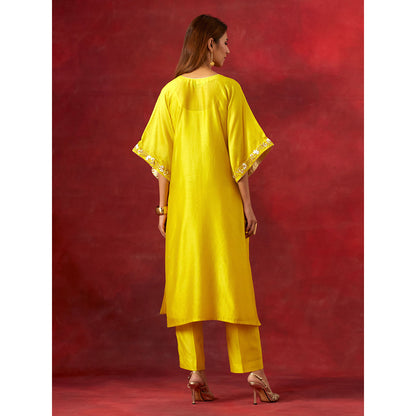 Anantaa by Roohi Trehan Yellow Embroidered Yoke Kaftan Kurta With Pant (Set of 2)