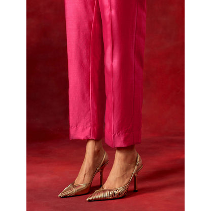 Anantaa by Roohi Trehan Fuchsia Embroidered Yoke Kaftan Kurta With Pant (Set of 2)