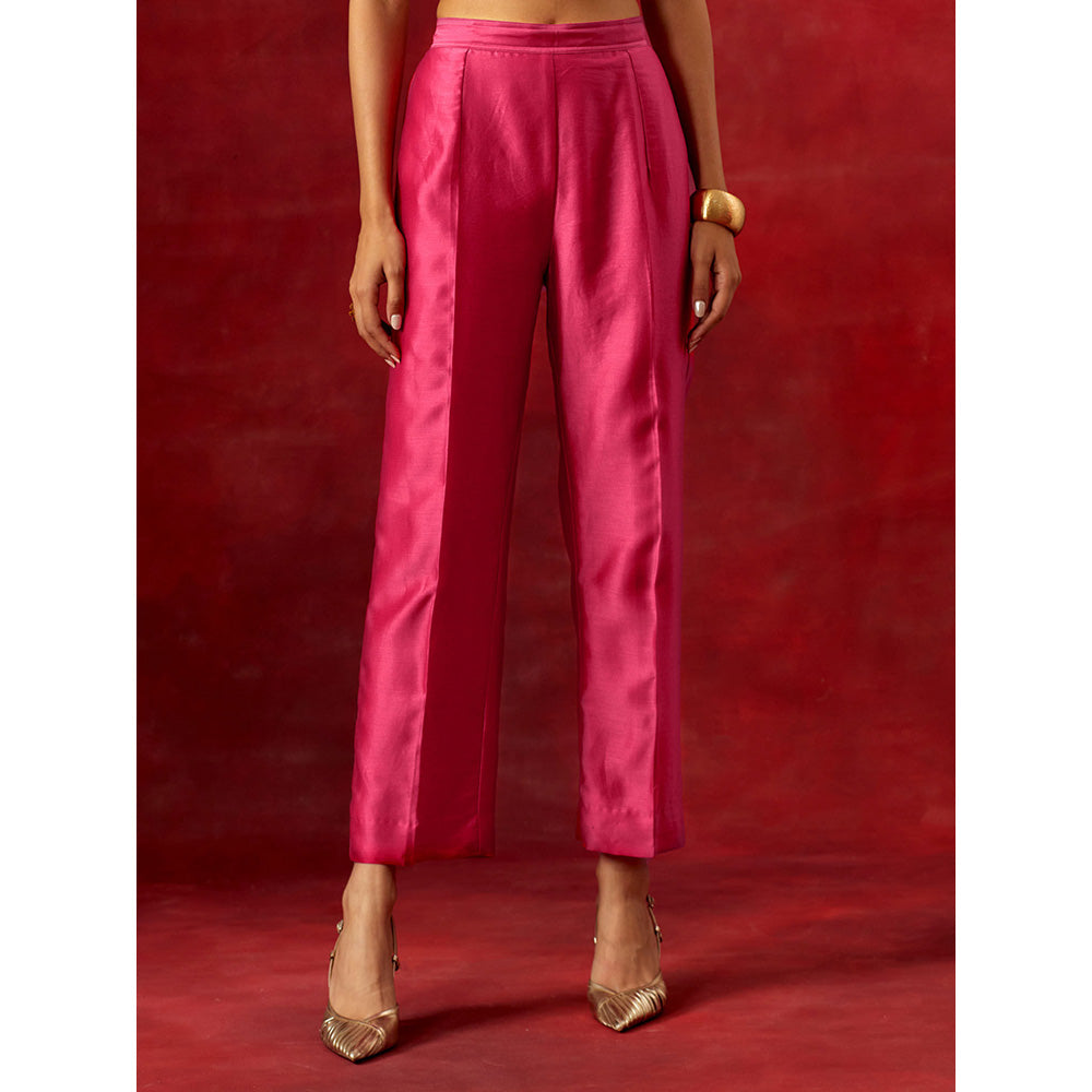 Anantaa by Roohi Trehan Fuchsia Embroidered Yoke Kaftan Kurta With Pant (Set of 2)