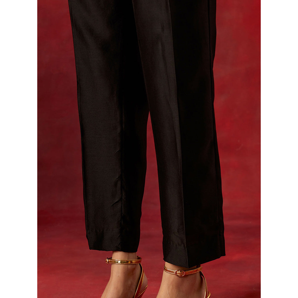 Anantaa by Roohi Trehan Black Embroidered Yoke Kaftan Kurta With Pant (Set of 2)