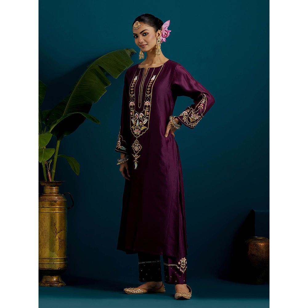 Anantaa by Roohi Trehan Purple Round Neck Long Yoke Kurta