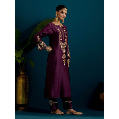 Anantaa by Roohi Trehan Purple Round Neck Long Yoke Kurta