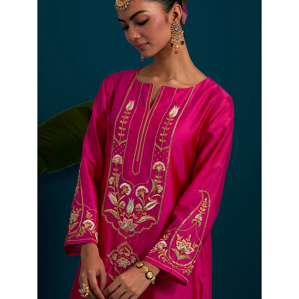 Anantaa by Roohi Trehan Pink Round Neck Long Yoke Kurta