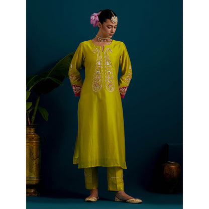 Anantaa by Roohi Trehan Lime Yellow Paisley Yoke Kurta