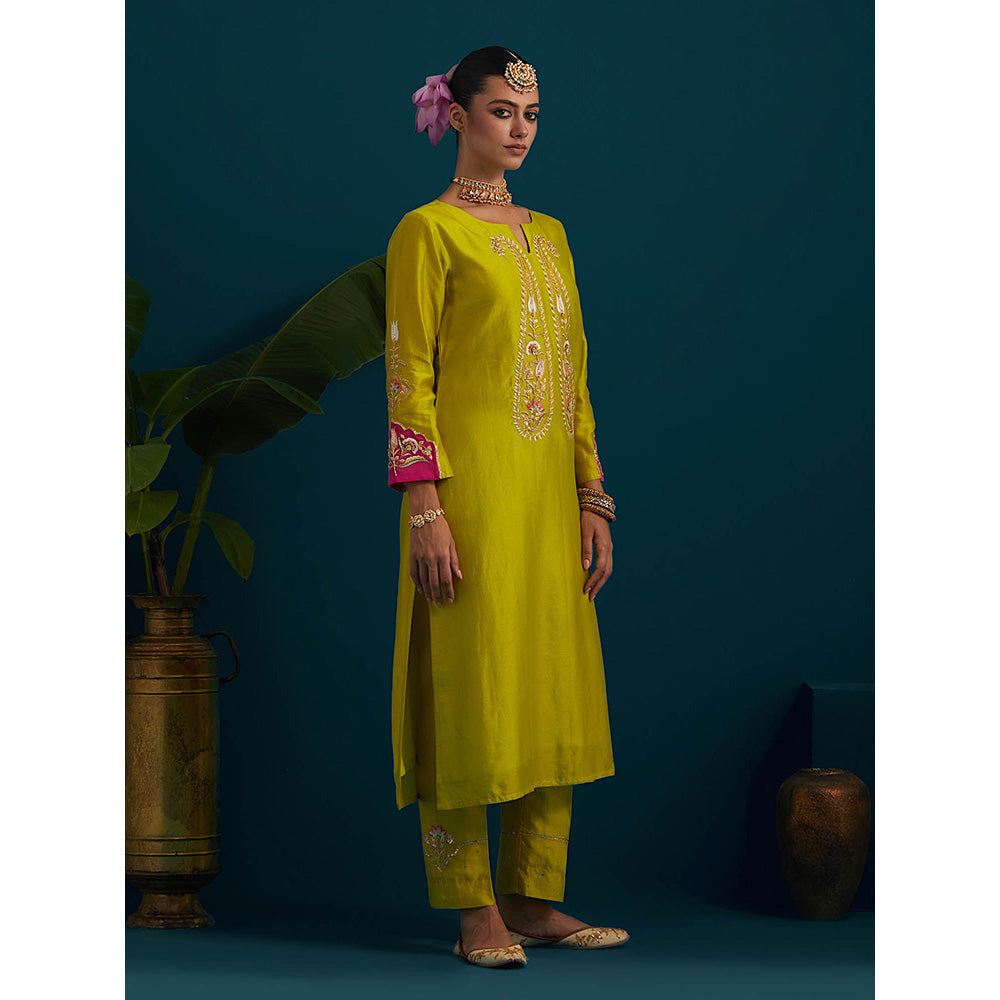 Anantaa by Roohi Trehan Lime Yellow Paisley Yoke Kurta