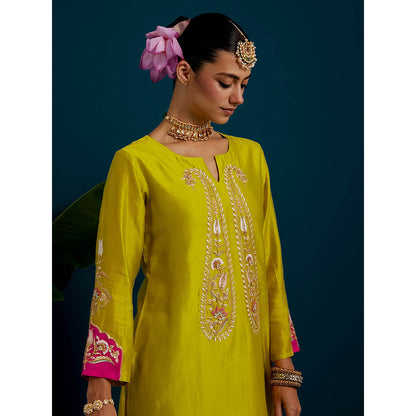 Anantaa by Roohi Trehan Lime Yellow Paisley Yoke Kurta