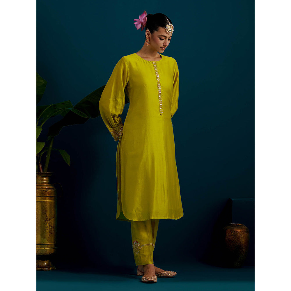 Anantaa by Roohi Trehan Lime Yellow Round Hem Kurta With Back Motif