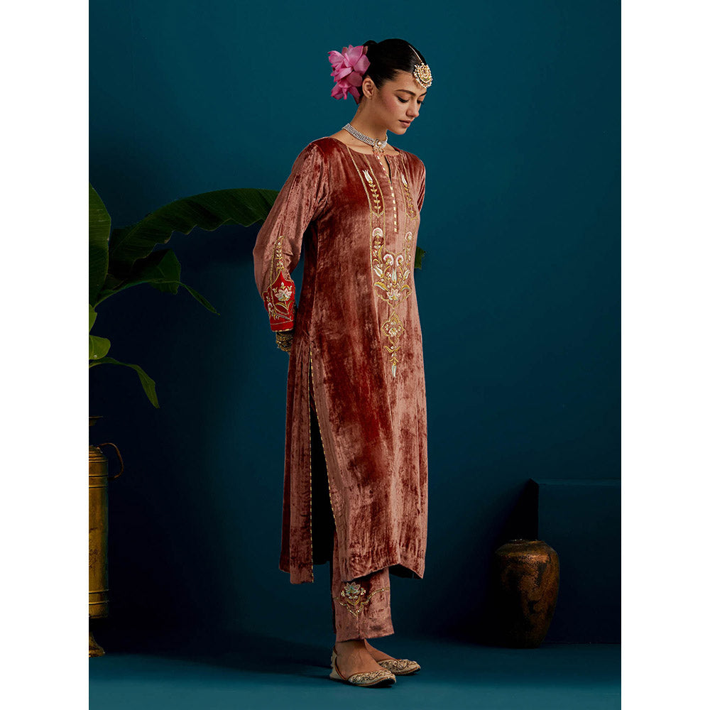 Anantaa by Roohi Trehan Dull Brown Velvet Round Neck Kurta