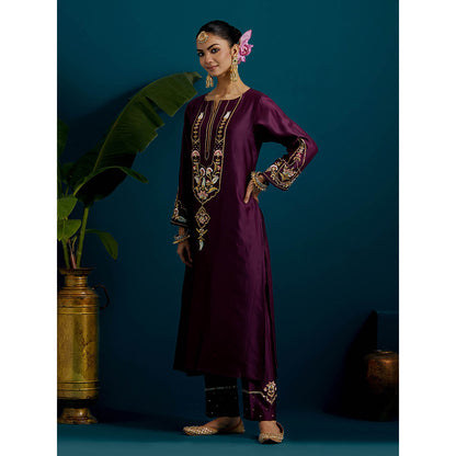 Anantaa by Roohi Trehan Purple Round Neck Long Yoke Kurta with Pant (Set of 2)