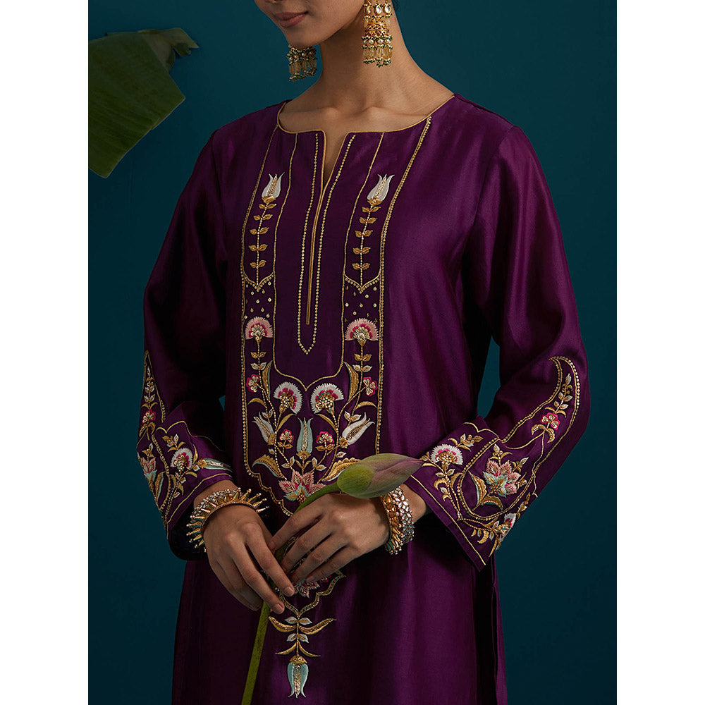 Anantaa by Roohi Trehan Purple Round Neck Long Yoke Kurta with Pant (Set of 2)