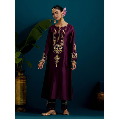Anantaa by Roohi Trehan Purple Round Neck Long Yoke Kurta with Pant (Set of 2)