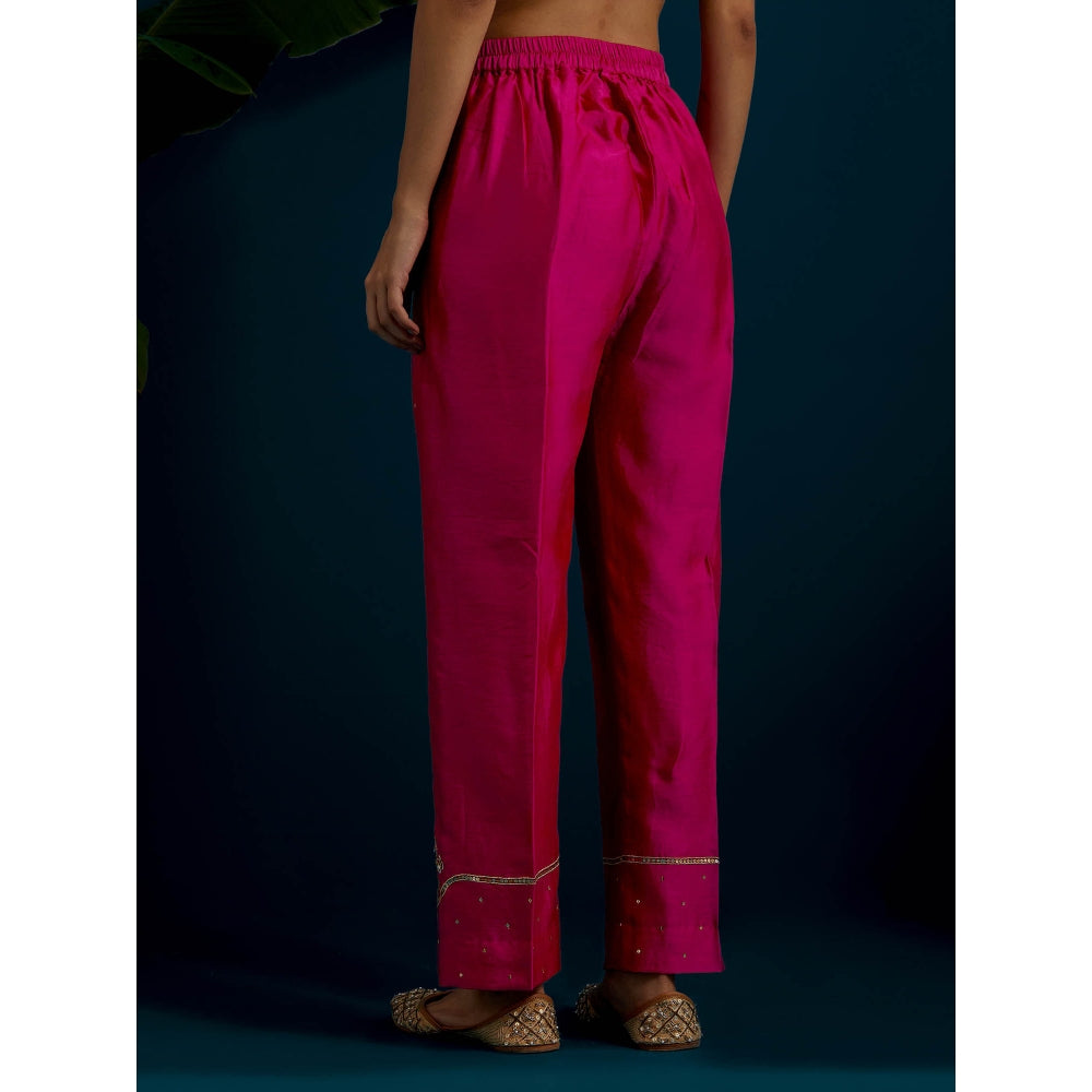 Anantaa by Roohi Trehan Pink Round Neck Long Yoke Kurta with Pant (Set of 2)