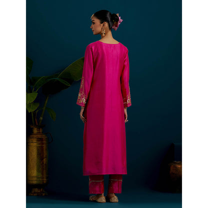 Anantaa by Roohi Trehan Pink Round Neck Long Yoke Kurta with Pant (Set of 2)