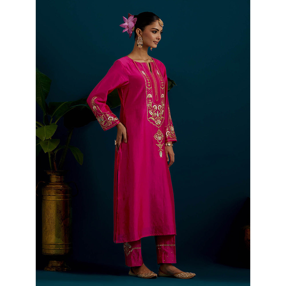 Anantaa by Roohi Trehan Pink Round Neck Long Yoke Kurta with Pant (Set of 2)