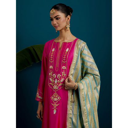 Anantaa by Roohi Trehan Pink Round Neck Long Yoke Kurta with Pant (Set of 2)