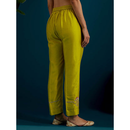 Anantaa by Roohi Trehan Lime Yellow Round Neck Long Yoke Kurta with Pant (Set of 2)