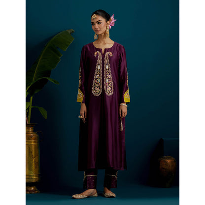 Anantaa by Roohi Trehan Purple Paisley Yoke Kurta with Pant (Set of 2)