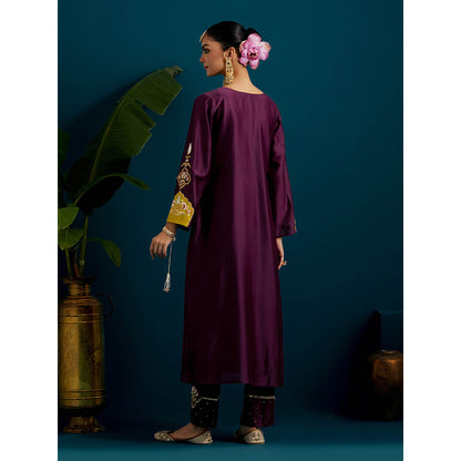 Anantaa by Roohi Trehan Purple Paisley Yoke Kurta with Pant (Set of 2)
