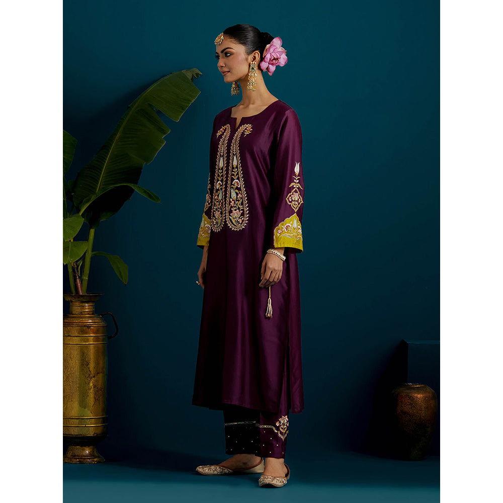 Anantaa by Roohi Trehan Purple Paisley Yoke Kurta with Pant (Set of 2)