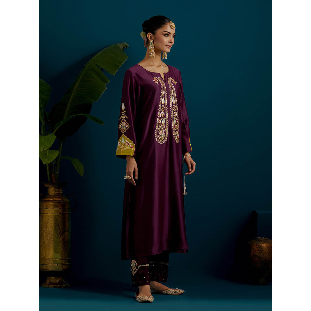 Anantaa by Roohi Trehan Purple Paisley Yoke Kurta with Pant (Set of 2)
