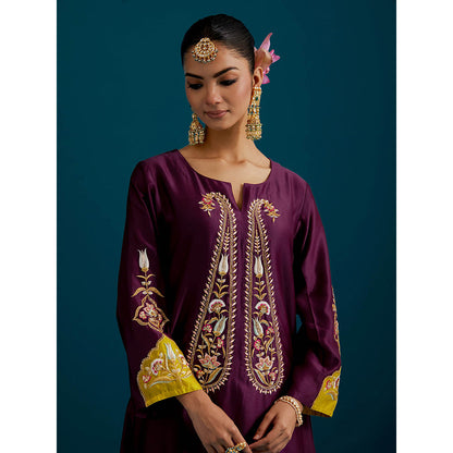 Anantaa by Roohi Trehan Purple Paisley Yoke Kurta with Pant (Set of 2)