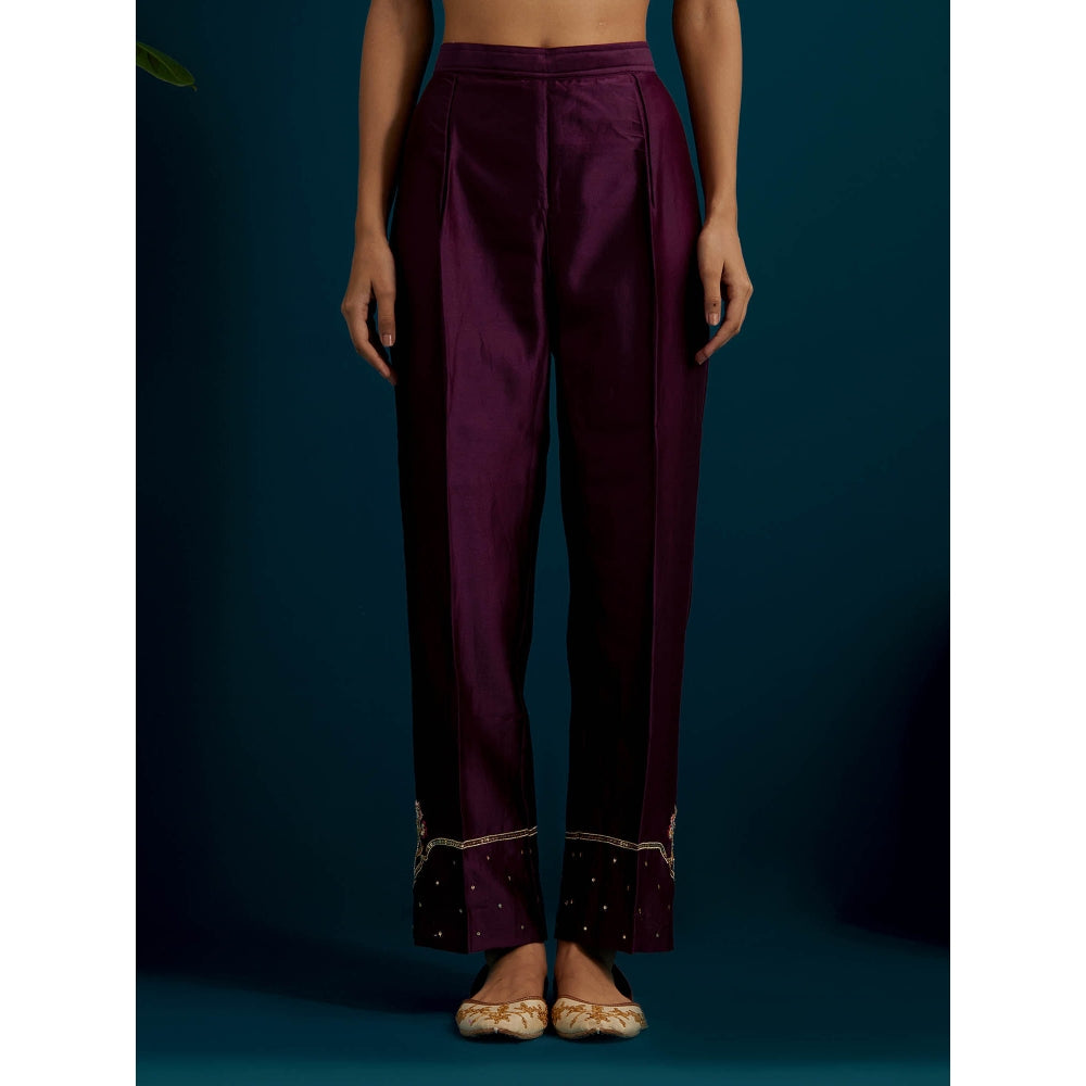 Anantaa by Roohi Trehan Purple Paisley Yoke Kurta with Pant (Set of 2)
