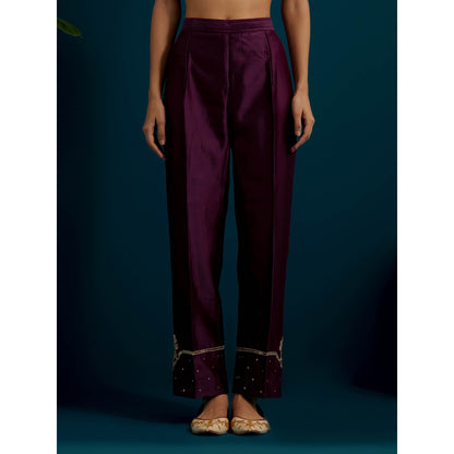 Anantaa by Roohi Trehan Purple Paisley Yoke Kurta with Pant (Set of 2)