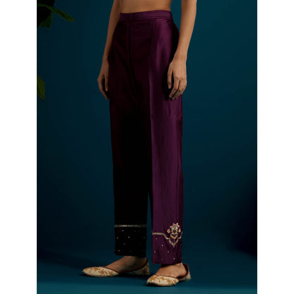 Anantaa by Roohi Trehan Purple Paisley Yoke Kurta with Pant (Set of 2)