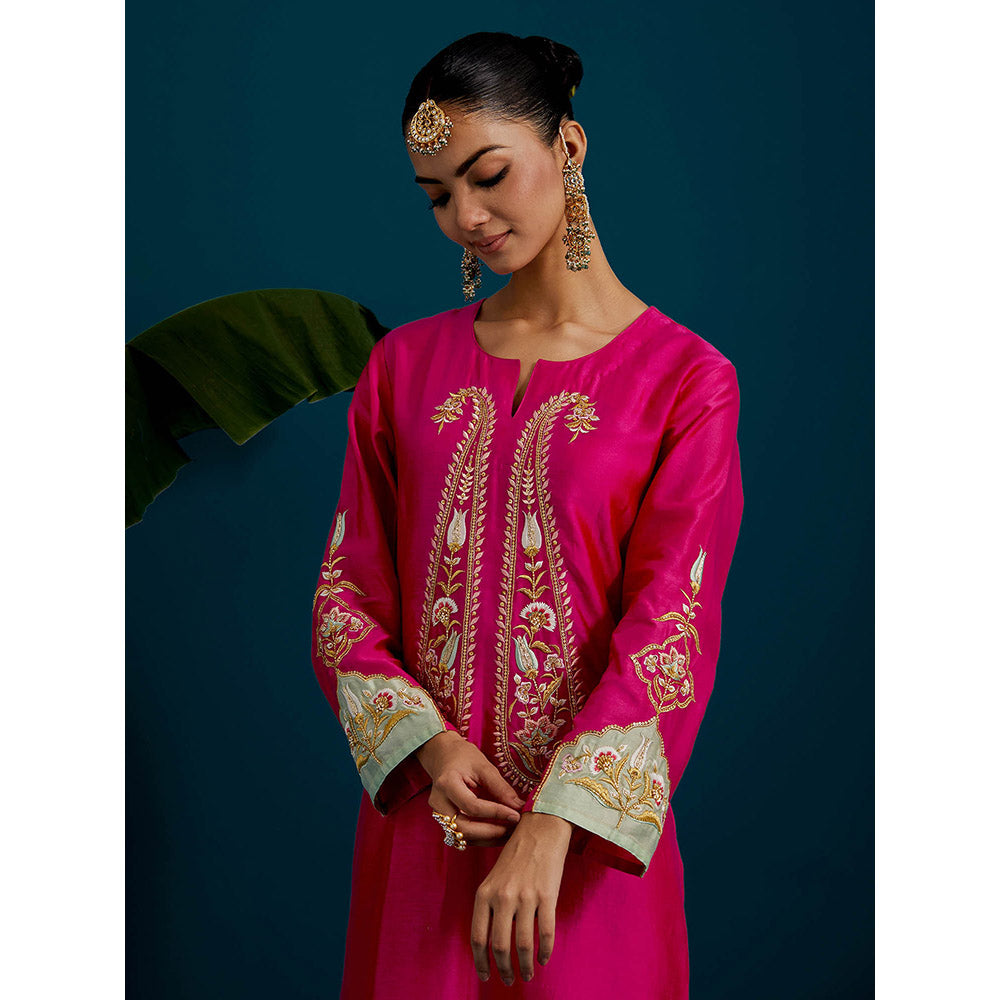 Anantaa by Roohi Trehan Pink Paisley Yoke Kurta with Pant (Set of 2)