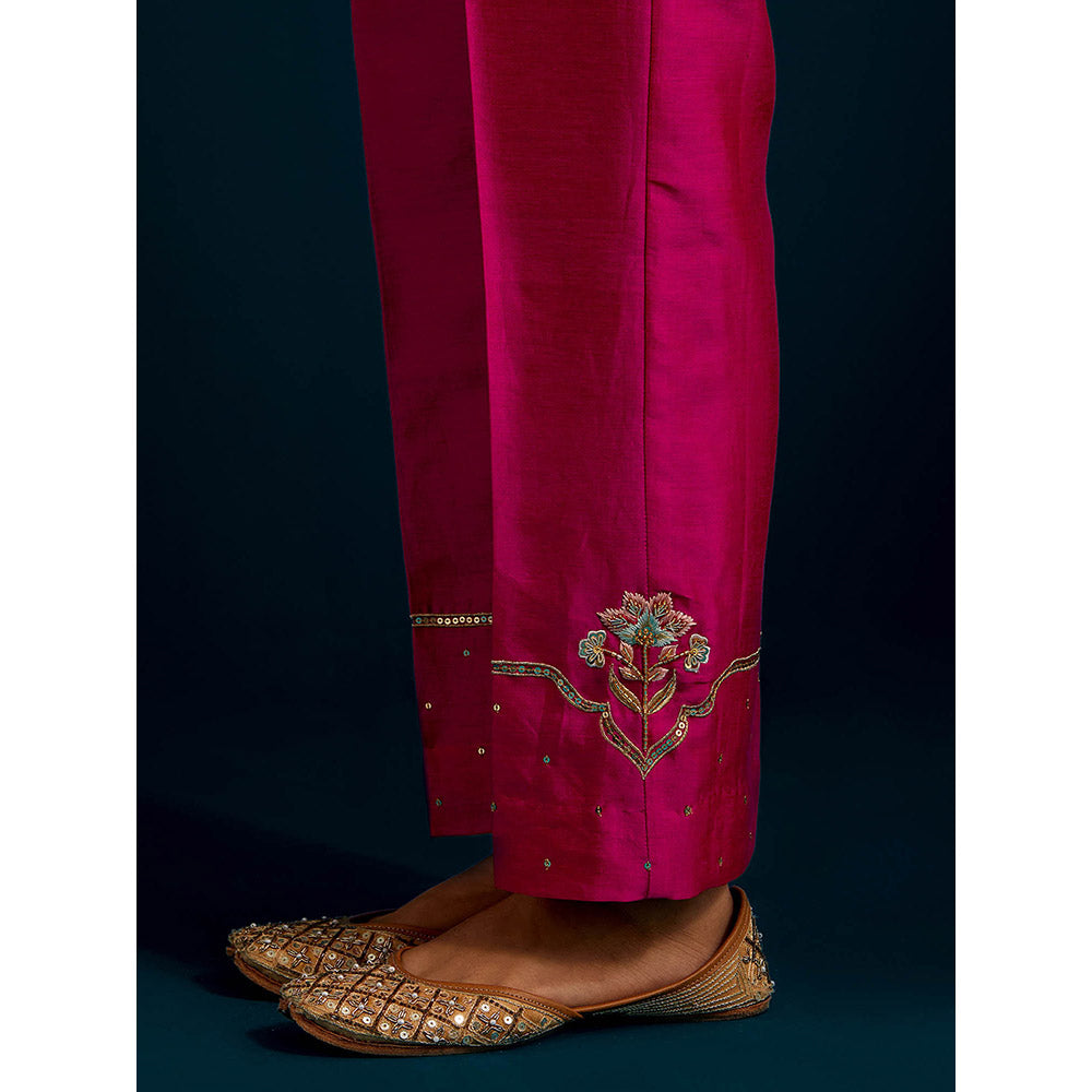 Anantaa by Roohi Trehan Pink Paisley Yoke Kurta with Pant (Set of 2)