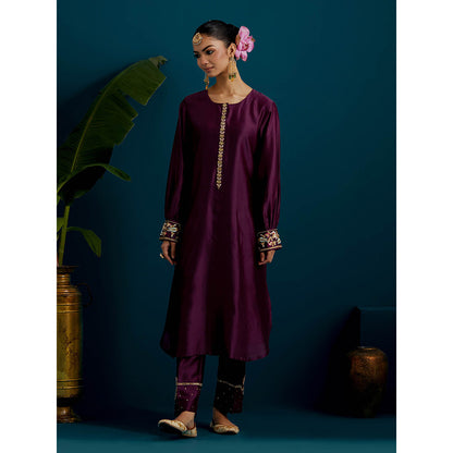 Anantaa by Roohi Trehan Purple Round Hem Kurta Back Motif with Pant (Set of 2)