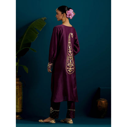 Anantaa by Roohi Trehan Purple Round Hem Kurta Back Motif with Pant (Set of 2)