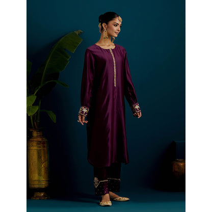 Anantaa by Roohi Trehan Purple Round Hem Kurta Back Motif with Pant (Set of 2)