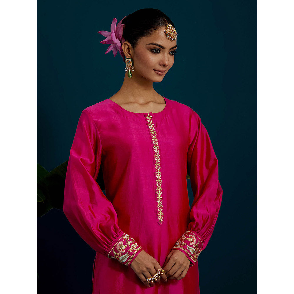 Anantaa by Roohi Trehan Pink Round Hem Kurta Back Motif with Pant (Set of 2)