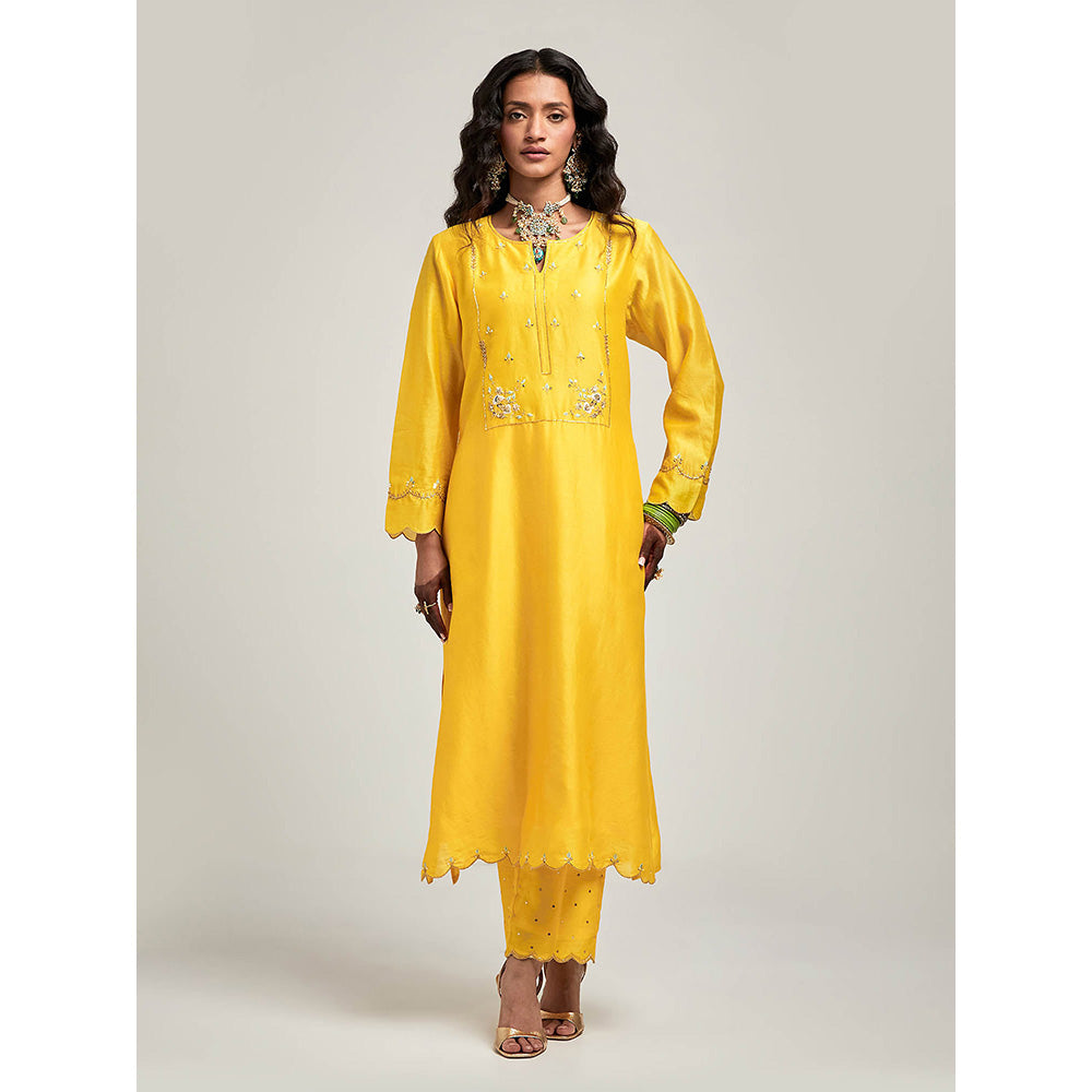 Anantaa by Roohi Trehan Embroidered Yoke Kurta with Pant - Yellow