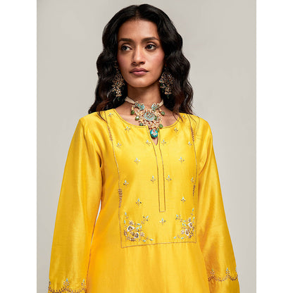 Anantaa by Roohi Trehan Embroidered Yoke Kurta with Pant - Yellow