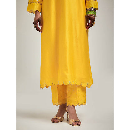 Anantaa by Roohi Trehan Embroidered Yoke Kurta with Pant - Yellow