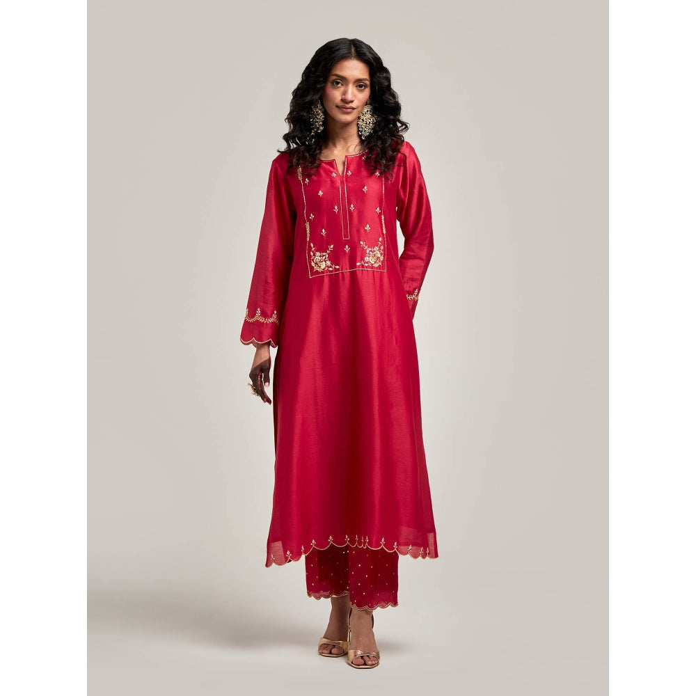 Anantaa by Roohi Trehan Embroidered Yoke Kurta with Pant - Maroon