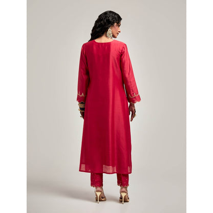 Anantaa by Roohi Trehan Embroidered Yoke Kurta with Pant - Maroon