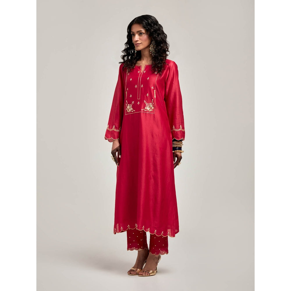 Anantaa by Roohi Trehan Embroidered Yoke Kurta with Pant - Maroon