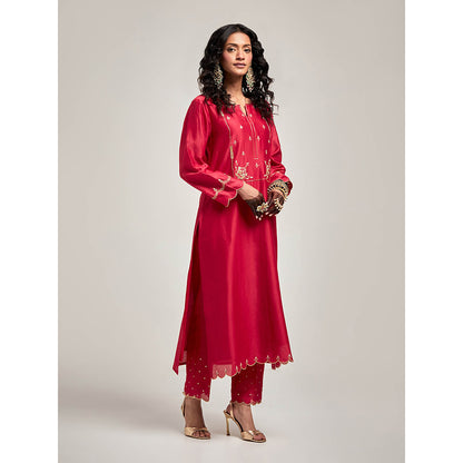 Anantaa by Roohi Trehan Embroidered Yoke Kurta with Pant - Maroon