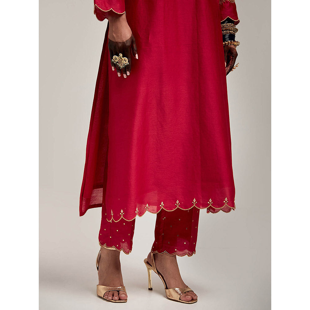 Anantaa by Roohi Trehan Embroidered Yoke Kurta with Pant - Maroon