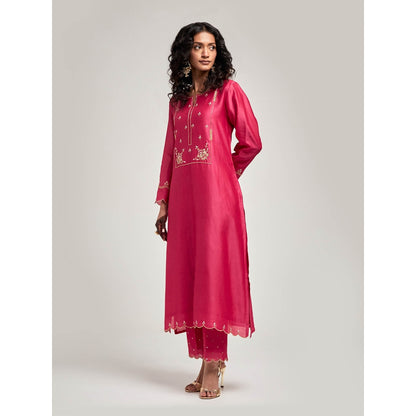Anantaa by Roohi Trehan Embroidered Yoke Kurta with Pant - Magenta