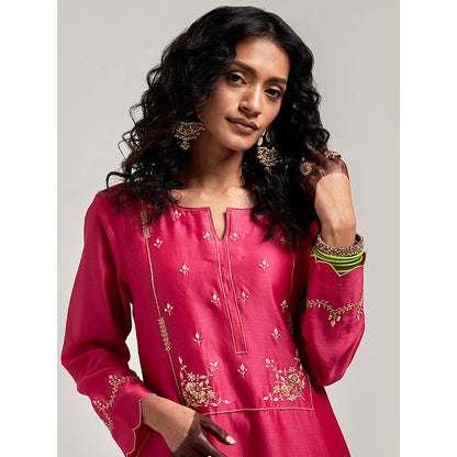 Anantaa by Roohi Trehan Embroidered Yoke Kurta with Pant - Magenta