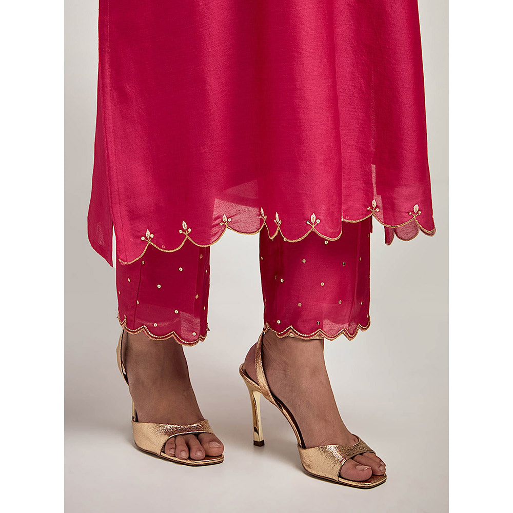 Anantaa by Roohi Trehan Embroidered Yoke Kurta with Pant - Magenta